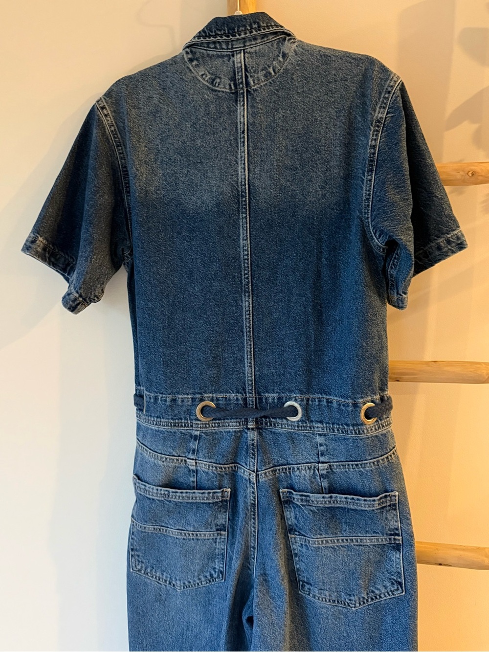 Free People We The Free Edison Wide Leg Coverall Boho Cape Blue Jumpsuit M NWOT - Picture 12 of 13